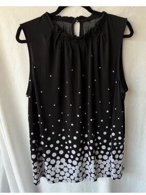 Croft & Barrow Polka Dot Ombre Ruffle Neck Sleeveless Office Blouse Womens XL